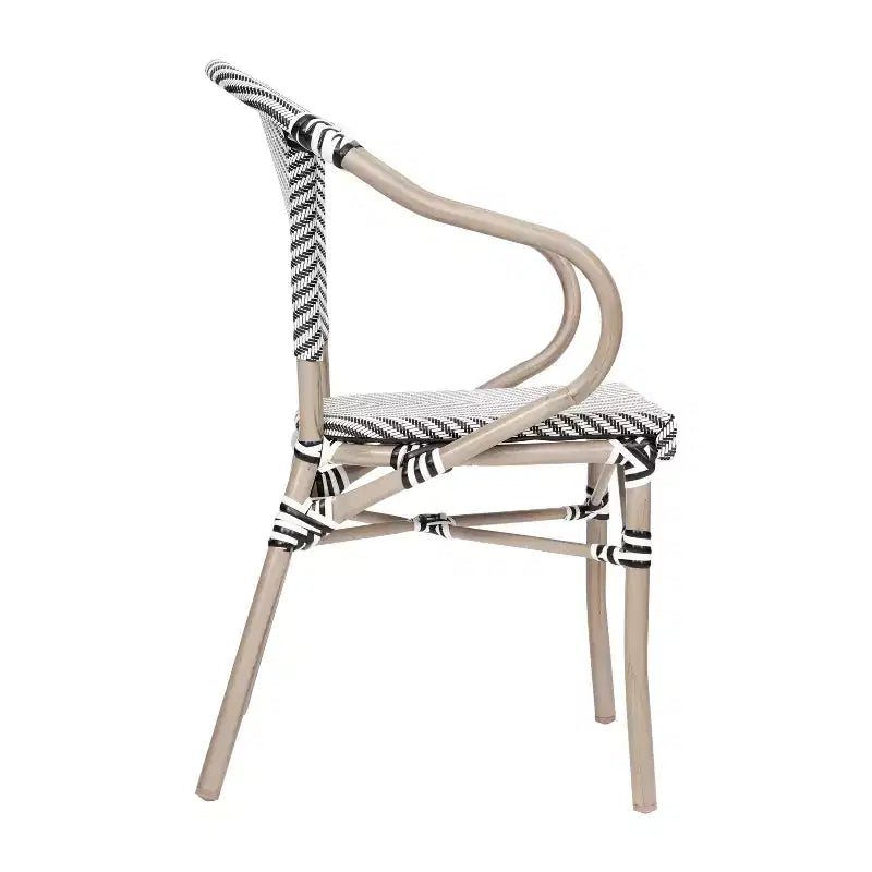 Lot de 4 chaises bistrot empilables d'intérieur/extérieur Marseille Flash Furniture avec accoudoirs, cadre en aluminium imprimé bambou et textilène