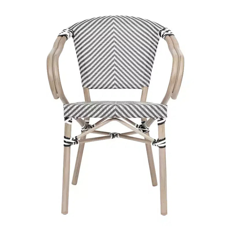 Lot de 4 chaises bistrot empilables d'intérieur/extérieur Marseille Flash Furniture avec accoudoirs, cadre en aluminium imprimé bambou et textilène