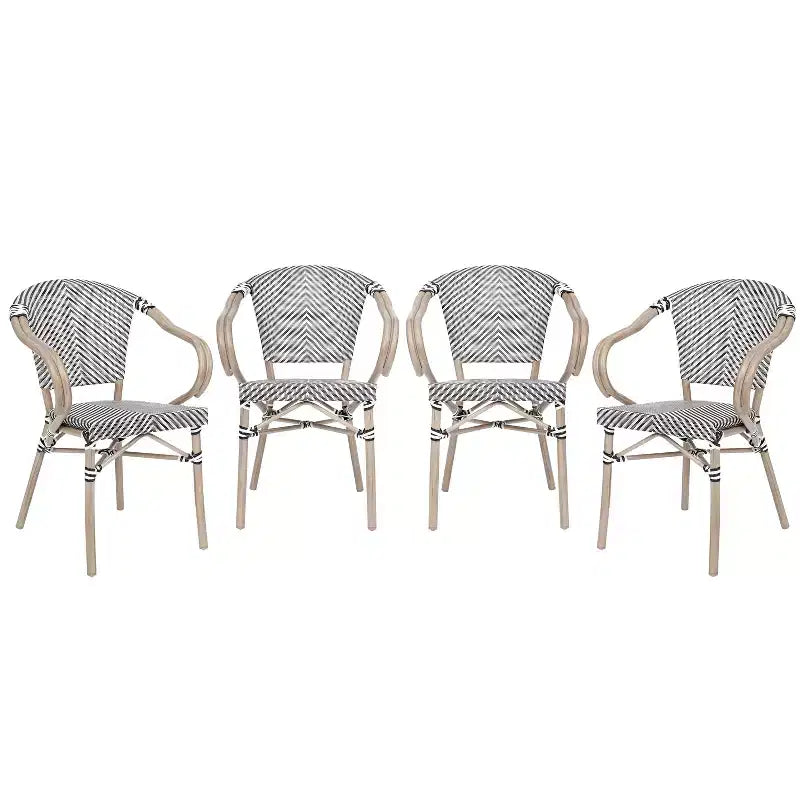 Flash Furniture 4 Pack Marseille Indoor/Outdoor Commercial Bistro Stacking Chair with Arms, Textilene and Bamboo Print Aluminum Frame