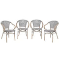 Flash Furniture 4 Pack Marseille Indoor/Outdoor Commercial Bistro Stacking Chair with Arms, Textilene and Bamboo Print Aluminum Frame