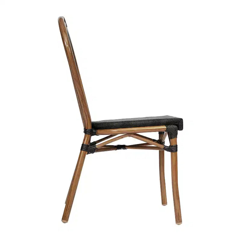 Flash Furniture Lot de 4 Chaises Bistro Empilables Commerciales d'Intérieur/Extérieur Thonet Marseille, Cadre en Aluminium Imprimé Bambou et Textilène