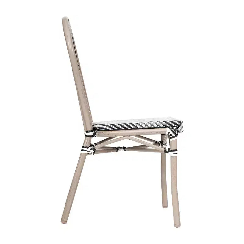 Flash Furniture Lot de 4 Chaises Bistro Empilables Commerciales d'Intérieur/Extérieur Thonet Marseille, Cadre en Aluminium Imprimé Bambou et Textilène