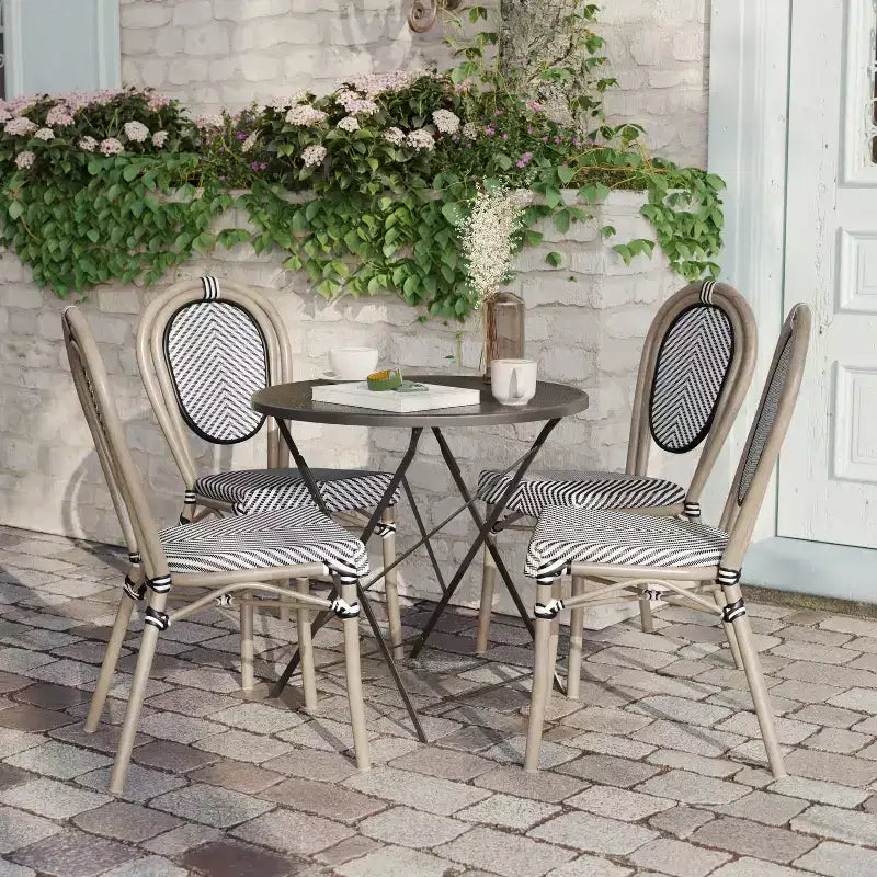 Flash Furniture Lot de 4 Chaises Bistro Empilables Commerciales d'Intérieur/Extérieur Thonet Marseille, Cadre en Aluminium Imprimé Bambou et Textilène