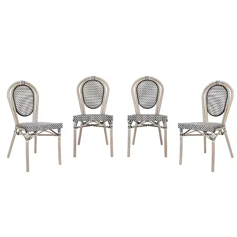 Flash Furniture Lot de 4 Chaises Bistro Empilables Commerciales d'Intérieur/Extérieur Thonet Marseille, Cadre en Aluminium Imprimé Bambou et Textilène