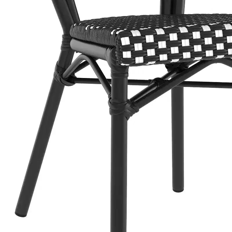 Lot de 4 chaises bistrot empilables Lourdes Flash Furniture, usage intérieur/extérieur, commercial, style Thonet, rotin PE et cadre en aluminium