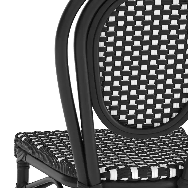 Lot de 4 chaises bistrot empilables Lourdes Flash Furniture, usage intérieur/extérieur, commercial, style Thonet, rotin PE et cadre en aluminium