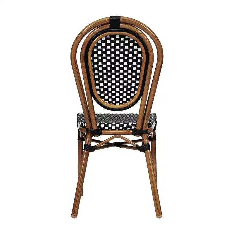 Lot de 4 chaises bistrot empilables Lourdes Flash Furniture, usage intérieur/extérieur, commercial, style Thonet, rotin PE et cadre en aluminium