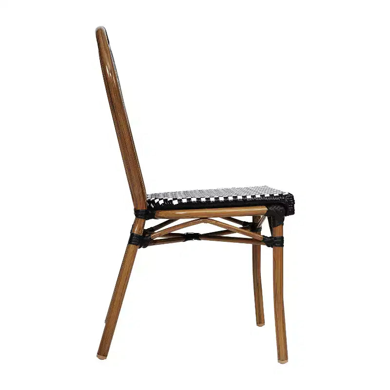 Lot de 4 chaises bistrot empilables Lourdes Flash Furniture, usage intérieur/extérieur, commercial, style Thonet, rotin PE et cadre en aluminium