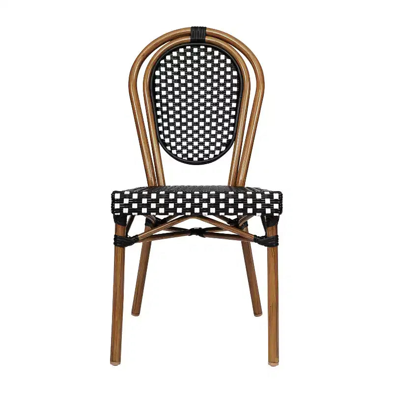 Lot de 4 chaises bistrot empilables Lourdes Flash Furniture, usage intérieur/extérieur, commercial, style Thonet, rotin PE et cadre en aluminium