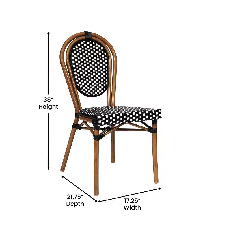 Lot de 4 chaises bistrot empilables Lourdes Flash Furniture, usage intérieur/extérieur, commercial, style Thonet, rotin PE et cadre en aluminium