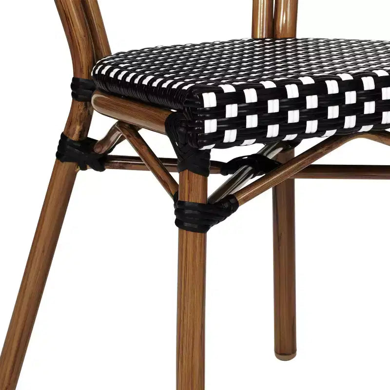 Lot de 4 chaises bistrot empilables Lourdes Flash Furniture, usage intérieur/extérieur, commercial, style Thonet, rotin PE et cadre en aluminium