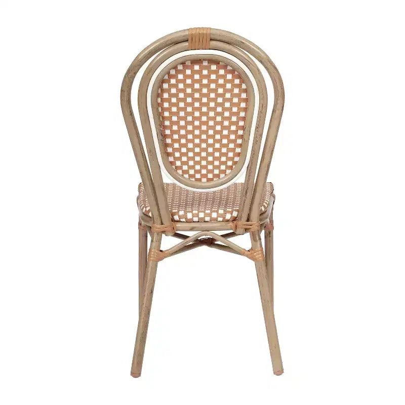Lot de 4 chaises bistrot empilables Lourdes Flash Furniture, usage intérieur/extérieur, commercial, style Thonet, rotin PE et cadre en aluminium