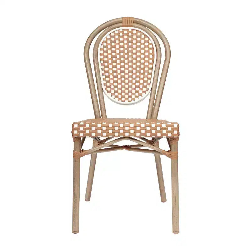 Lot de 4 chaises bistrot empilables Lourdes Flash Furniture, usage intérieur/extérieur, commercial, style Thonet, rotin PE et cadre en aluminium