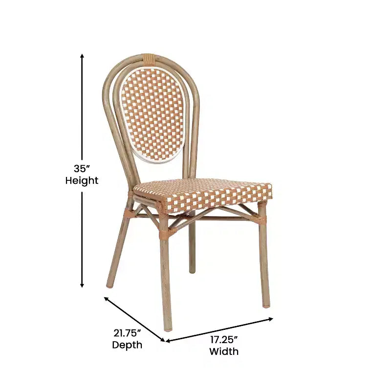 Lot de 4 chaises bistrot empilables Lourdes Flash Furniture, usage intérieur/extérieur, commercial, style Thonet, rotin PE et cadre en aluminium
