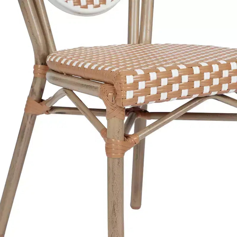Lot de 4 chaises bistrot empilables Lourdes Flash Furniture, usage intérieur/extérieur, commercial, style Thonet, rotin PE et cadre en aluminium