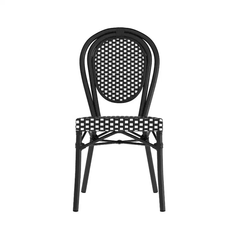 Lot de 4 chaises bistrot empilables Lourdes Flash Furniture, usage intérieur/extérieur, commercial, style Thonet, rotin PE et cadre en aluminium