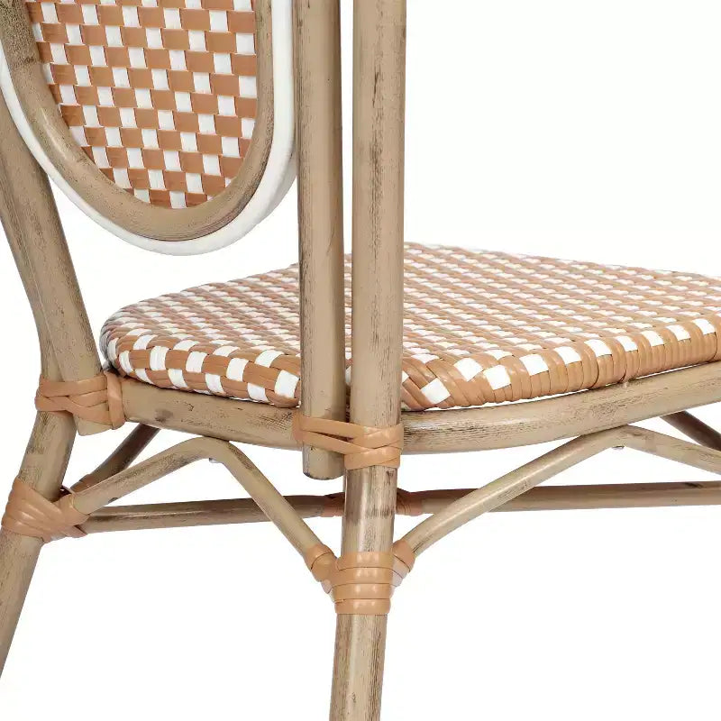 Lot de 4 chaises bistrot empilables Lourdes Flash Furniture, usage intérieur/extérieur, commercial, style Thonet, rotin PE et cadre en aluminium