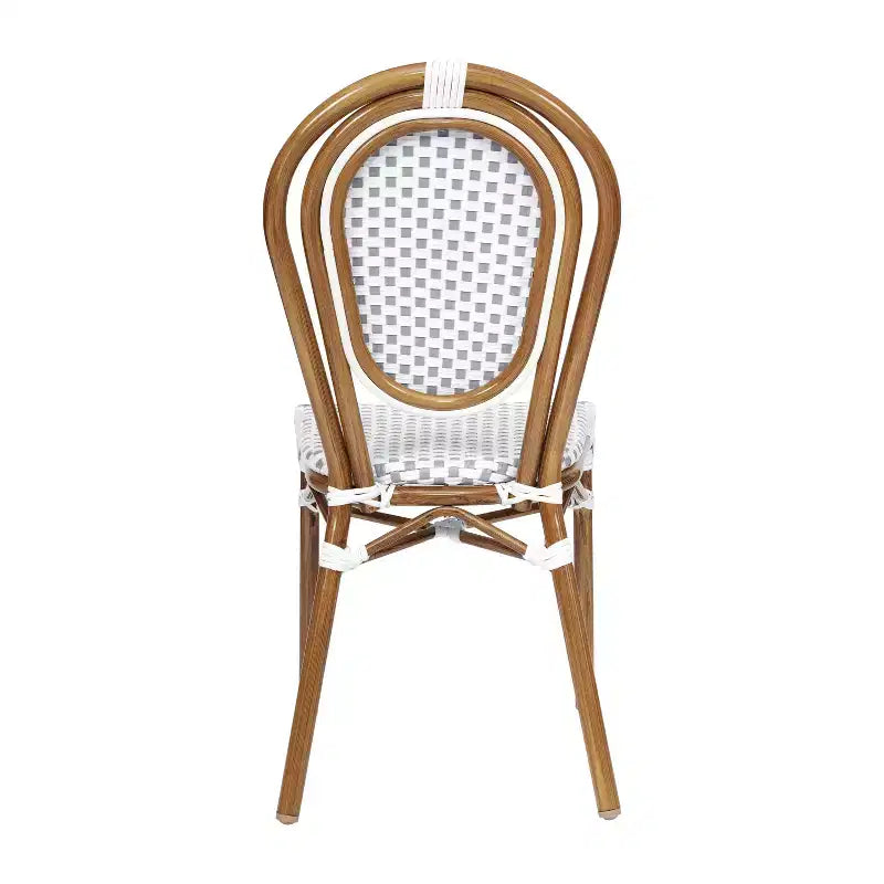 Lot de 4 chaises bistrot empilables Lourdes Flash Furniture, usage intérieur/extérieur, commercial, style Thonet, rotin PE et cadre en aluminium