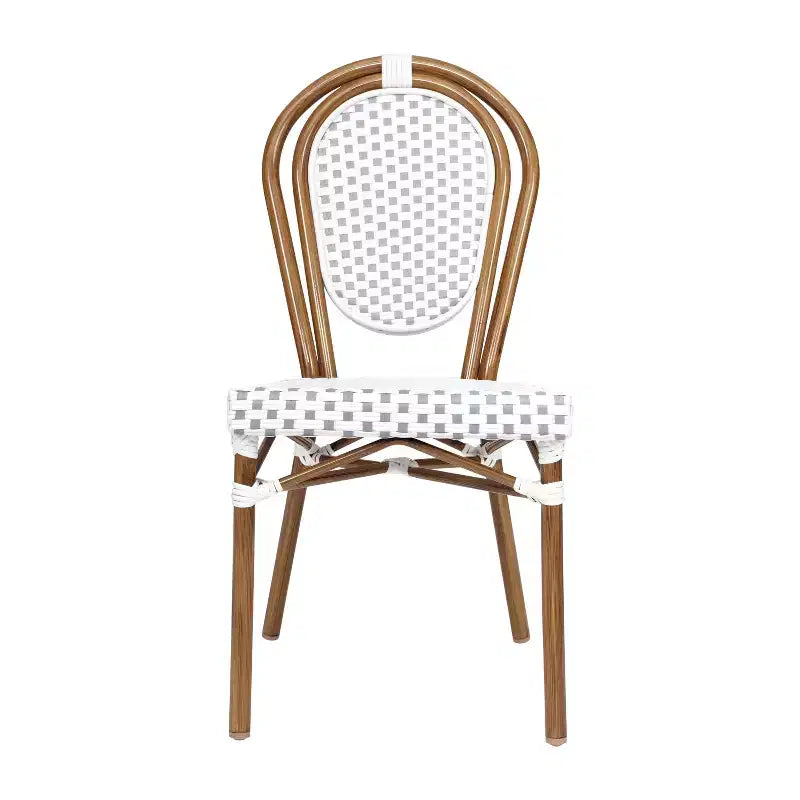 Lot de 4 chaises bistrot empilables Lourdes Flash Furniture, usage intérieur/extérieur, commercial, style Thonet, rotin PE et cadre en aluminium