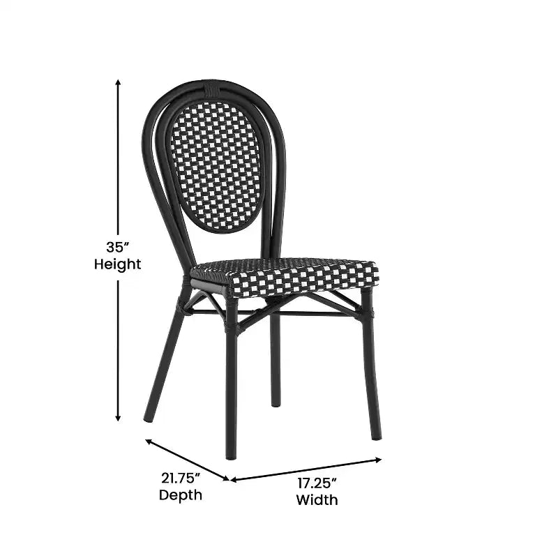 Lot de 4 chaises bistrot empilables Lourdes Flash Furniture, usage intérieur/extérieur, commercial, style Thonet, rotin PE et cadre en aluminium