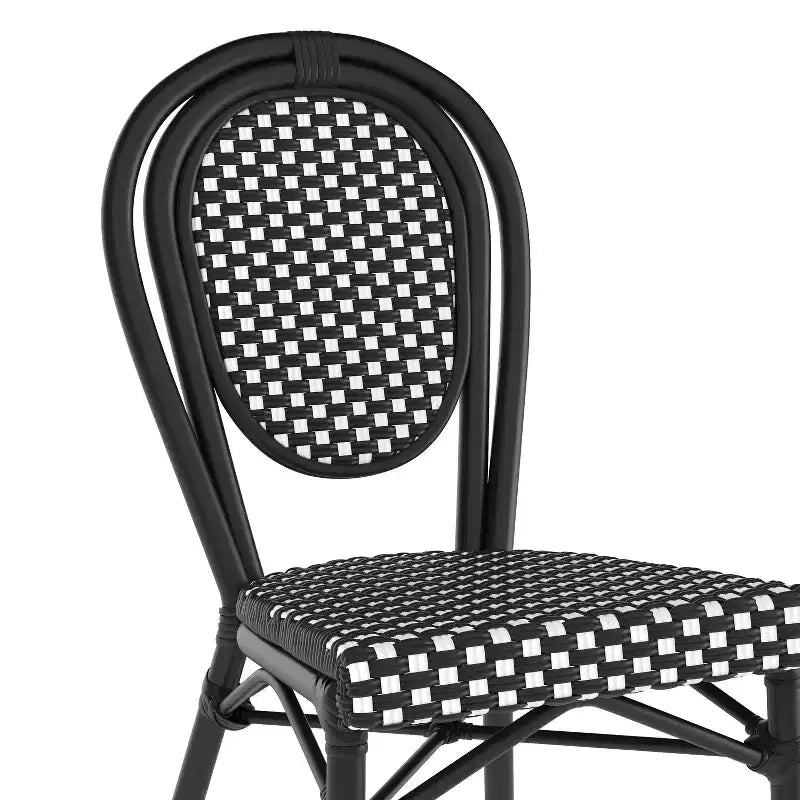 Lot de 4 chaises bistrot empilables Lourdes Flash Furniture, usage intérieur/extérieur, commercial, style Thonet, rotin PE et cadre en aluminium
