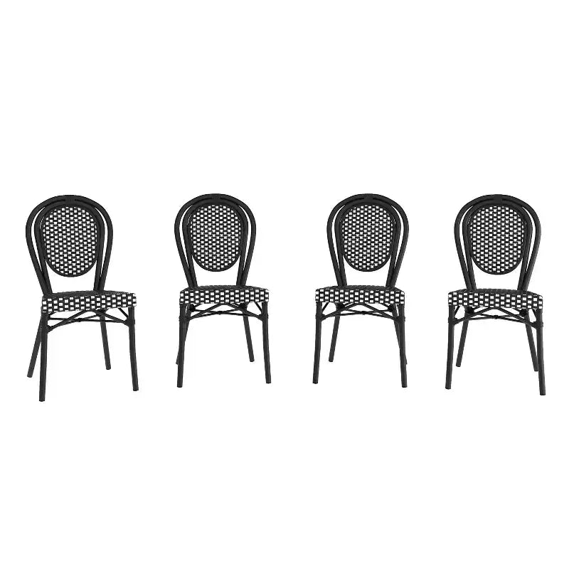Lot de 4 chaises bistrot empilables Lourdes Flash Furniture, usage intérieur/extérieur, commercial, style Thonet, rotin PE et cadre en aluminium
