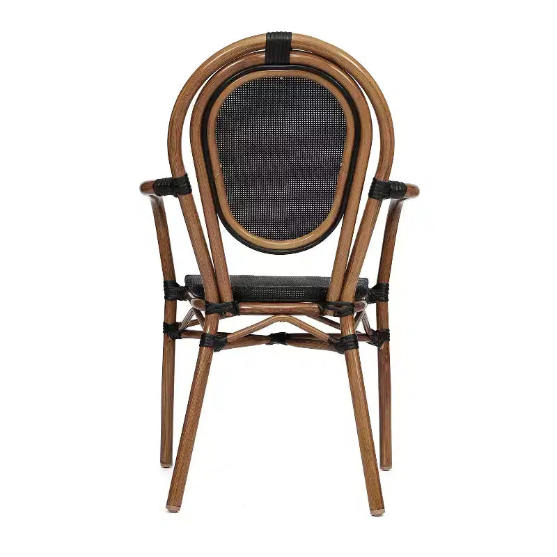 Flash Furniture Lot de 2 Chaises de bistrot Thonet commerciales empilables Marseille avec accoudoirs, pour intérieur/extérieur, en textilène et cadre en aluminium imprimé bambou