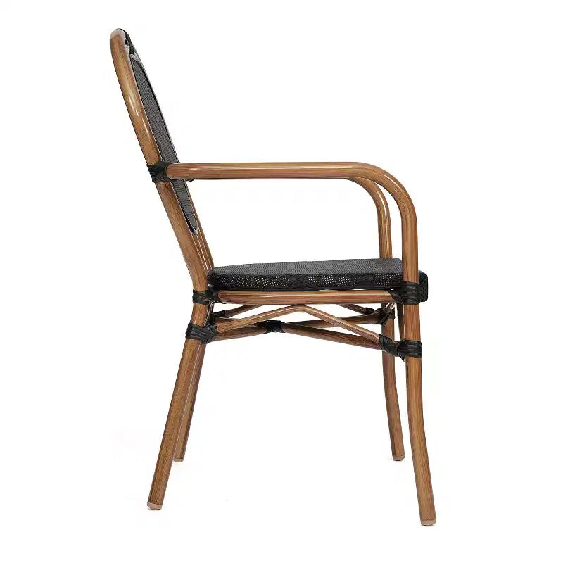Flash Furniture Lot de 2 Chaises de bistrot Thonet commerciales empilables Marseille avec accoudoirs, pour intérieur/extérieur, en textilène et cadre en aluminium imprimé bambou