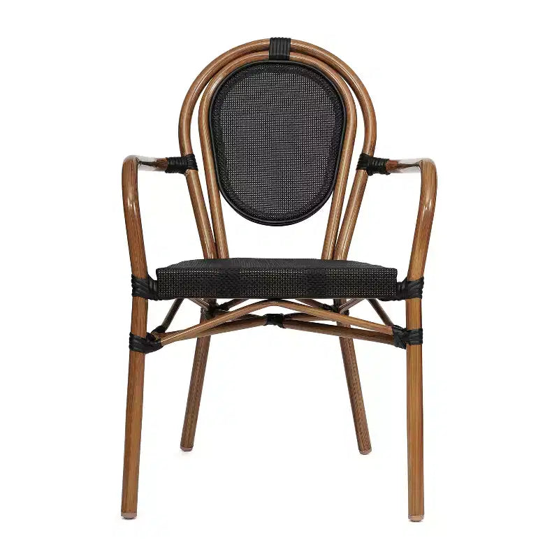 Flash Furniture Lot de 2 Chaises de bistrot Thonet commerciales empilables Marseille avec accoudoirs, pour intérieur/extérieur, en textilène et cadre en aluminium imprimé bambou