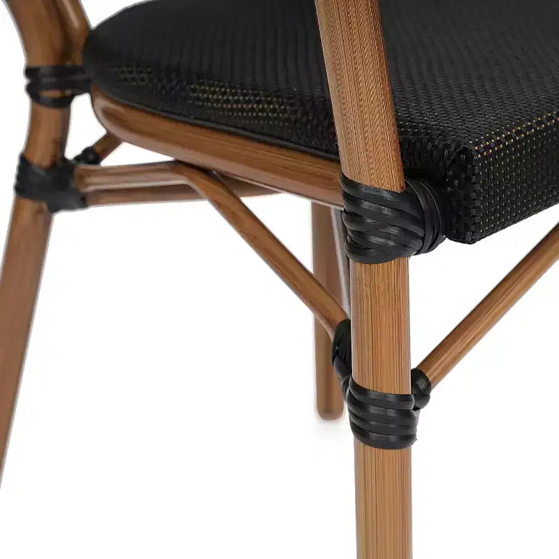 Flash Furniture Lot de 2 Chaises de bistrot Thonet commerciales empilables Marseille avec accoudoirs, pour intérieur/extérieur, en textilène et cadre en aluminium imprimé bambou