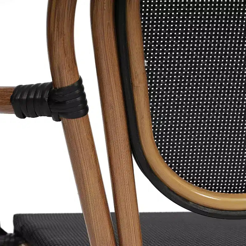 Flash Furniture Lot de 2 Chaises de bistrot Thonet commerciales empilables Marseille avec accoudoirs, pour intérieur/extérieur, en textilène et cadre en aluminium imprimé bambou