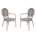 Flash Furniture 2 Pack Marseille Indoor/Outdoor Commercial Thonet Bistro Stacking Chair with Arms, Textilene and Bamboo Print Aluminum Frame