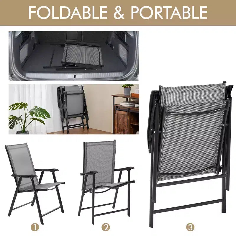 Yaheetech Lot de 2 chaises de salle à manger pliantes d'extérieur en textilène