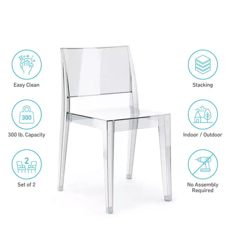 WRGHOME Palermo Chaises de salle à manger empilables modernes en résine plastique pour l'extérieur/l'intérieur (Lot de 2)