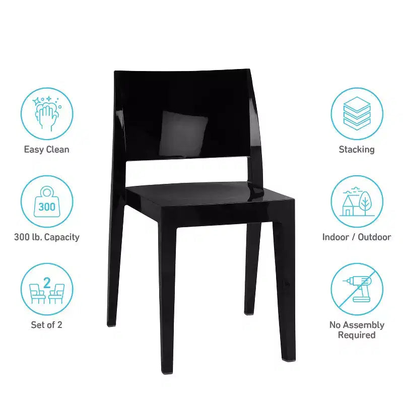 WRGHOME Palermo Chaises de salle à manger empilables modernes en résine plastique pour l'extérieur/l'intérieur (Lot de 2)