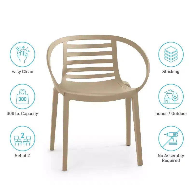 WRGHOME Syracuse Chaises de salle à manger empilables modernes en résine plastique pour l'extérieur/l'intérieur (Lot de 2)