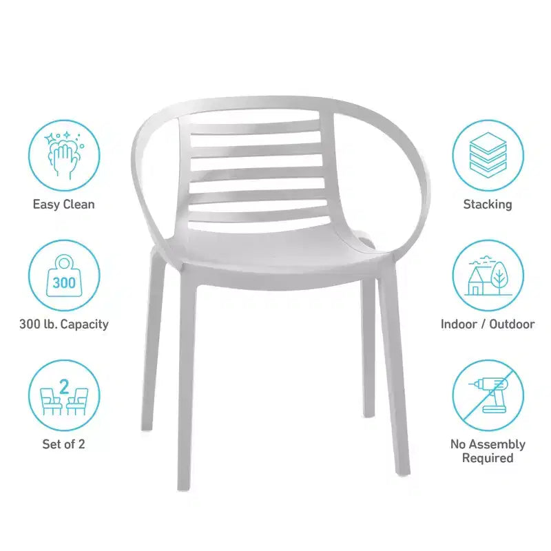 WRGHOME Syracuse Chaises de salle à manger empilables modernes en résine plastique pour l'extérieur/l'intérieur (Lot de 2)