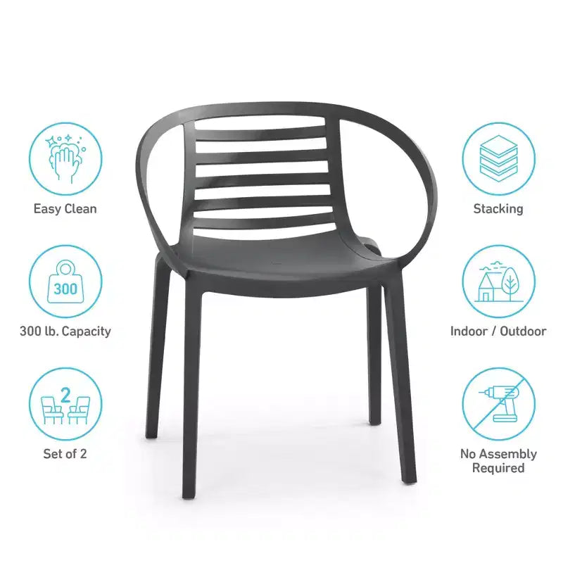 WRGHOME Syracuse Chaises de salle à manger empilables modernes en résine plastique pour l'extérieur/l'intérieur (Lot de 2)
