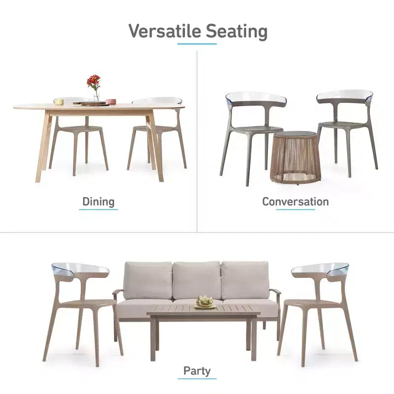 WRGHOME Syracuse Chaises de salle à manger empilables modernes en résine plastique pour l'extérieur/l'intérieur (Lot de 2)
