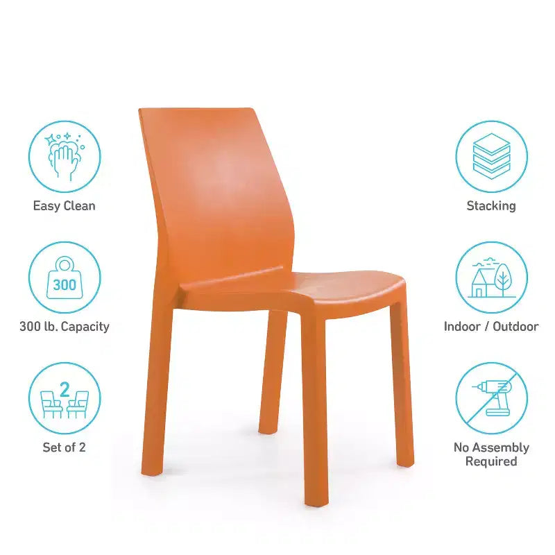 WRGHOME Palma Chaises de salle à manger empilables en résine plastique modernes pour l'extérieur/l'intérieur (Lot de 2)