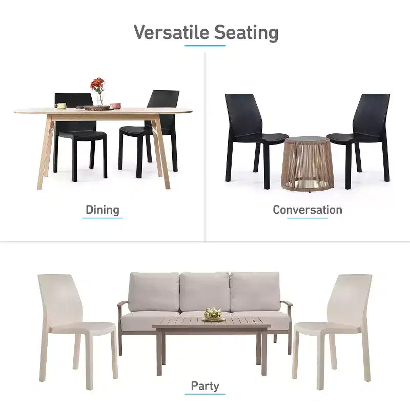 WRGHOME Palma Chaises de salle à manger empilables en résine plastique modernes pour l'extérieur/l'intérieur (Lot de 2)