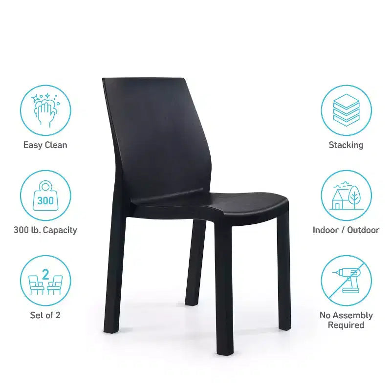 WRGHOME Palma Chaises de salle à manger empilables en résine plastique modernes pour l'extérieur/l'intérieur (Lot de 2)