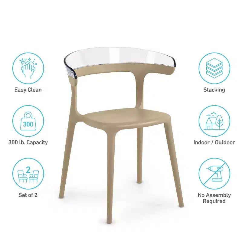 WRGHOME Chaises de salle à manger empilables modernes d'extérieur/intérieur en résine plastique Seville (Lot de 2)