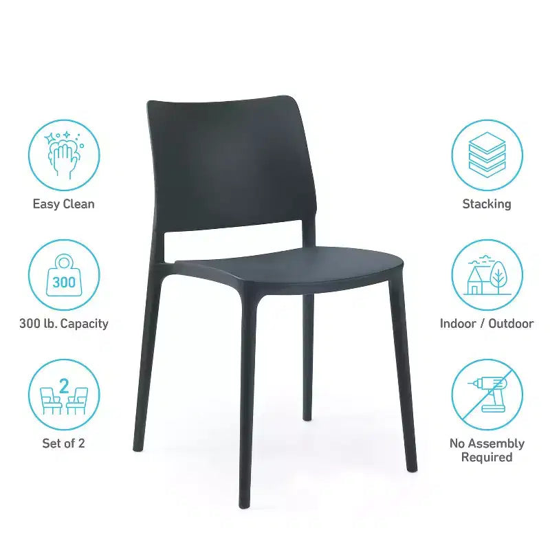 WRGHOME Chaise d'appoint de salle à manger moderne empilable en résine plastique pour patio extérieur/intérieur (Lot de 2)