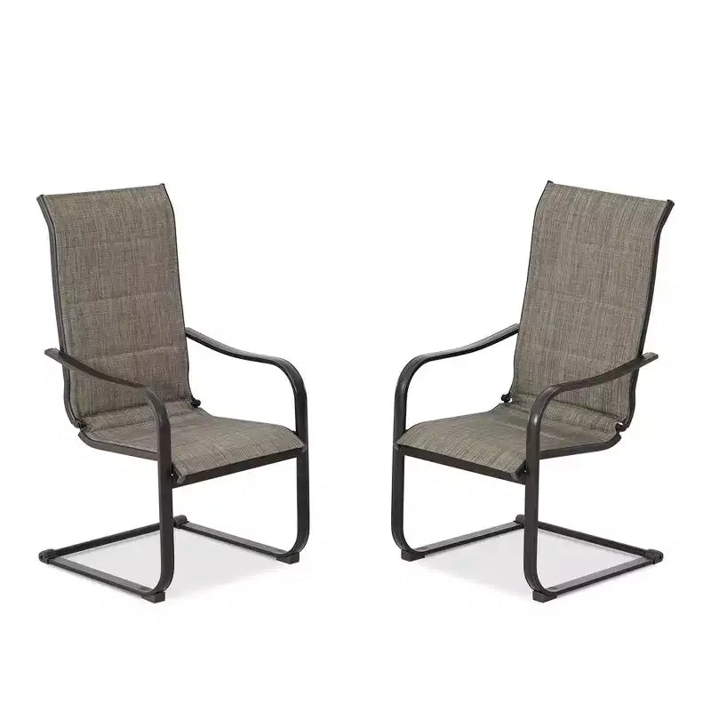 Aoodor 2 Pieces C-spring Motion Patio High Back Dining Chairs in Breathable Padded Textilene Fabric and Sturdy Metal Frame