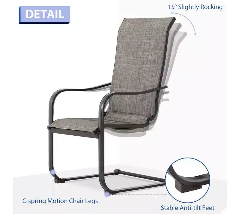 Aoodor Lot de 2 Chaises de Salle à Manger Hautes avec Fonction de Balancier en Tissu Textilène Rembourré Respirant et Cadre Métallique Robuste
