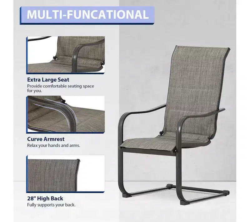 Aoodor Lot de 2 Chaises de Salle à Manger Hautes avec Fonction de Balancier en Tissu Textilène Rembourré Respirant et Cadre Métallique Robuste