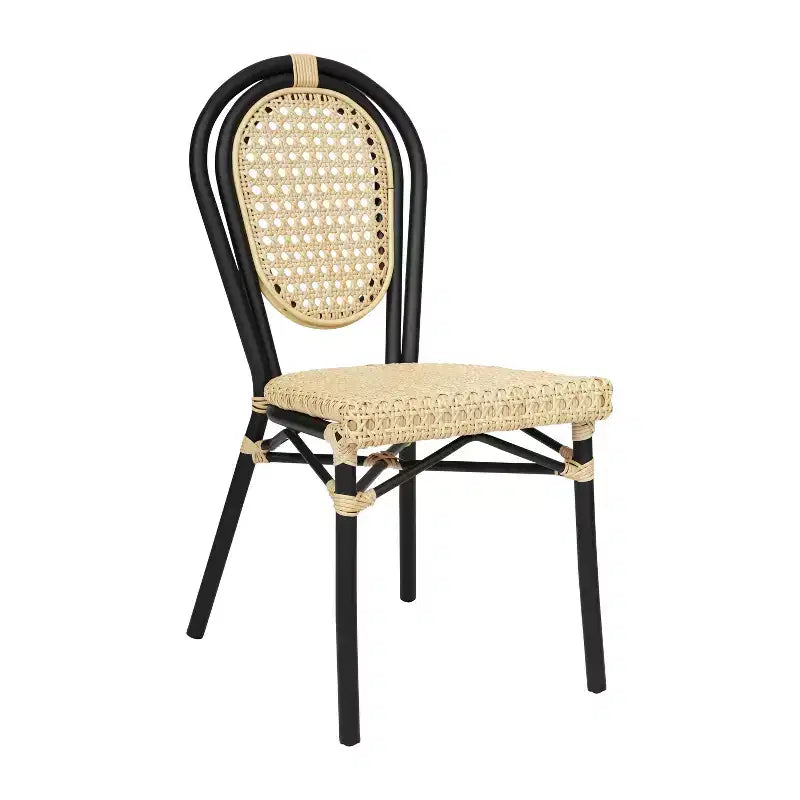 Chaise empilable Emma & Oliver Reims de style bistrot Thonet pour intérieur/extérieur avec assise en rotin PE et cadre métallique fini