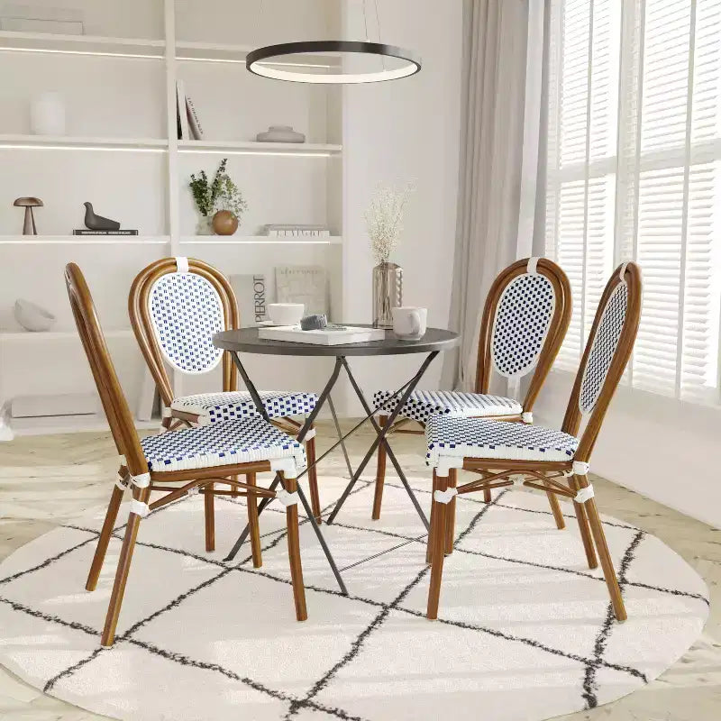 Emma & Oliver Massalia - Lot de deux chaises de bistrot Thonet empilables, style intérieur/extérieur, avec assise en textilène et structure métallique finition bambou