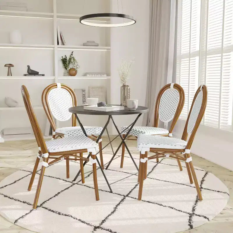 Emma & Oliver Massalia - Lot de deux chaises de bistrot Thonet empilables, style intérieur/extérieur, avec assise en textilène et structure métallique finition bambou